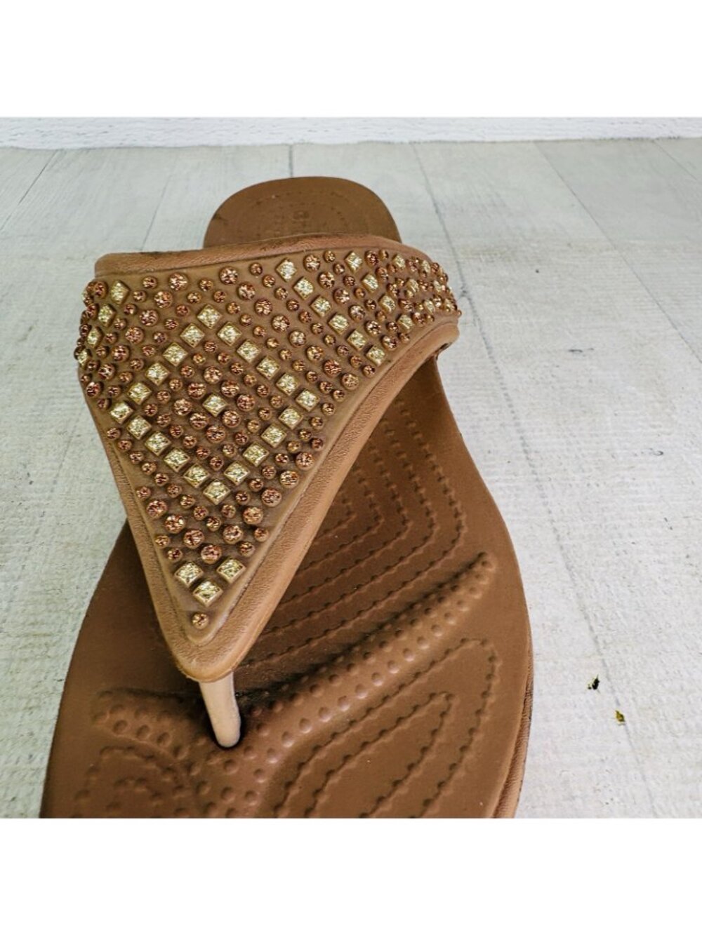 Crocs MONTEREY SHIMMER Bronze Bling Wedge Platform Thong Flip Flop Shoe Size 8 - Picture 13 of 16